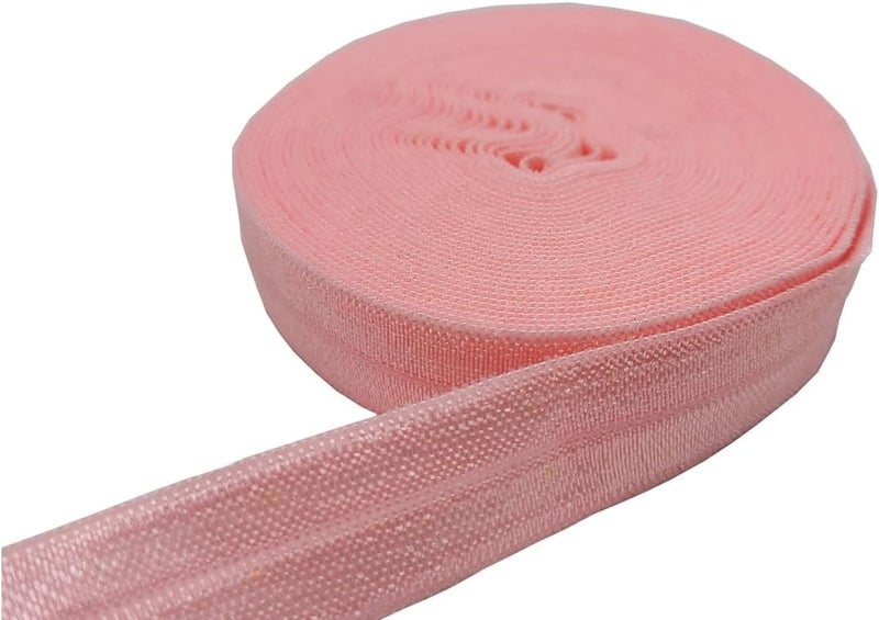 FAYADA Fold Over Elastic,5/8" Foldover FOE Trim Elastic Ribbon,Stretch FOE Band for Hair Ties Headbands Sewing Craft -5 Yards (Pink) - Image 2